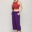 Lock and Love Womens Capri Pants Loose Yoga Pants Wide Leg Drawstring Comfy Lounge Pajama Capris Sweatpants with Pockets (Small, Wb2381_purple)