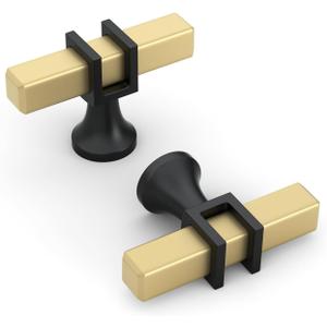 goldenwarm 5 Pack Black and Gold Cabinet Knobs Square Drawer Handles Single Hole Hardware for Kitchen Dresser Bathroom (Matte Gold and Black)