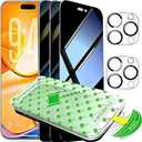 3 Pack for iPhone 16 Pro Max Privacy Screen Protector + 2 Camera Lens Protector 9H+ Tempered Full cover Glass 12FT Military Grade Shatterproof Anti Spy Auto Alignment Kit