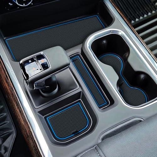 MOCHENT 7Pcs Center Console Liners for 2023 2024 2025 2026 Chevy Silverado/GMC Sierra 1500 & 2022 Refreshed 1500 Model, Premium Custom Non-Slip Cup Holder Mats, Full Console w/Bucket Seats ONLY, Blue