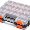 Mayouko Double Side Tools Organizer, Customizable Removable Plastic Dividers, Hardware Box Storage, Excellent for Screws,Nuts,Small Parts, 34-Compartment, Black/Orange,12.6"L x 10.6"W x 3.2"H