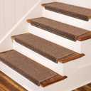 Bullnose Carpet Stair Treads, Non Slip Stair Treads for Wooden Steps Indoor, Stair Runner, Soft Stair Rugs for Pets, Edging Stair Protectors, Washable, 29.5"x9.5"x1.5" 14pcs, Camel Brown