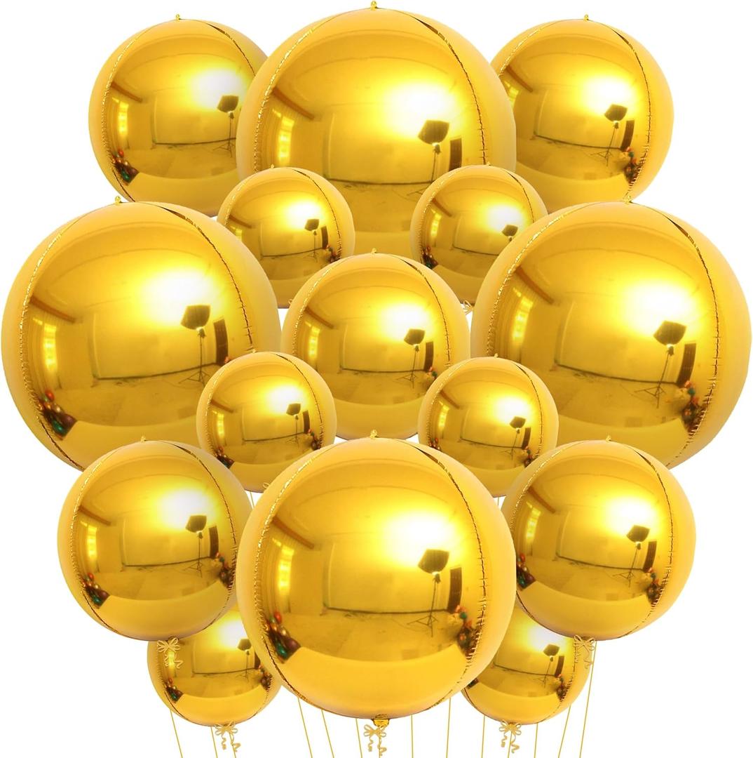 KatchOn, Large Gold Foil Balloons - 22 Inch, Pack of 14 | Gold Mylar Balloons for Golden Birthday Party Decorations | Metallic Balloon for Ramadan Decorations, Disco Party Decoration, Anniversary