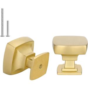 Haliwu 5 Pack Cabinet Knobs Gold Dresser Drawer Knobs, Brushed Gold Pulls Square Kitchen Cabinet Hardware Knobs