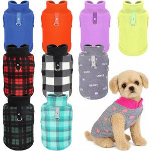 Reginary 10 Pack Medium Dog Sweaters Fleece Pet Dog Clothes with Leash Ring Soft Warm Winter Puppy Plaid Shirt(Stylish) (Medium,6.6-8.8 lb)