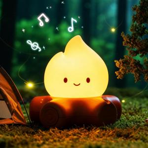 Campfire Night Light, 5 White Noise Mode, Cute Bonfire Gifts, Silicone Night Light with Candle Mode, Rechargeable Bedroom Decor, Gift for Children, Teens, Adults, Halloween, Christmas & Birthdays (Color 7)