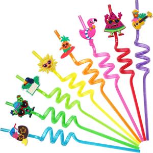 32Pcs Drinking Straws, Pool Party Decorations Supplies Summer Pool Beach Party Favors Crazy Silly Straws for Kids Hawaiian Birthday Goodie Bag Stuffers End of Year Student Gifts Bulk Prizes for Kids