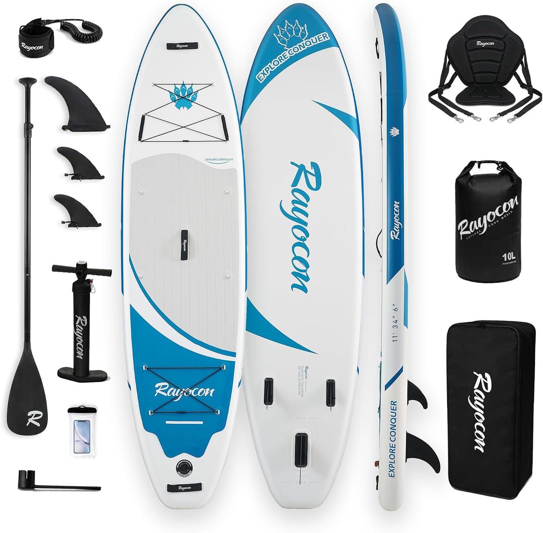 Inflatable Stand Up Paddle Board 11'×34" Extra Wide SUP, Ultra-Stable for Adults & Dog, 450lbs, Dual Chamber Pump, Fiberglass Paddle, Military Grade Dual Layer
