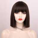 ENTRANCED STYLES Brown Wigs for Women Short Bob Wig with Bangs Straight Brunette Cosplay Wig Heat Resistant Synthetic Wig for Daily Party Use 12 Inches