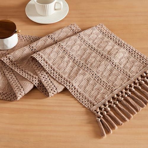 ZeeMart Macrame Style Boho Table Runner, Taupe Table Runners 36 Inches Long, Farmhouse Woven Home Decor, 12x36 Inch, Taupe