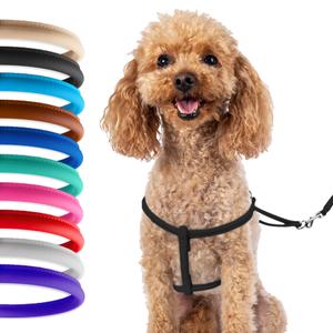 CollarDirect Rolled Leather Dog Harness Small Puppy Step-in Leash Set for Walking (Black, XS)