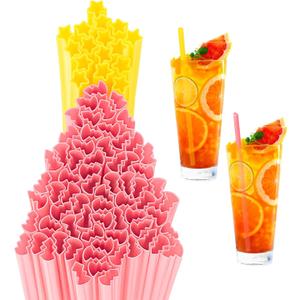 150 Pcs Christmas Star Tree Shaped Plastic Straws Disposable Drinking Straw Bulk for Cocktail Xmas Party Birthday Party Supplies (Yellow,Pink)