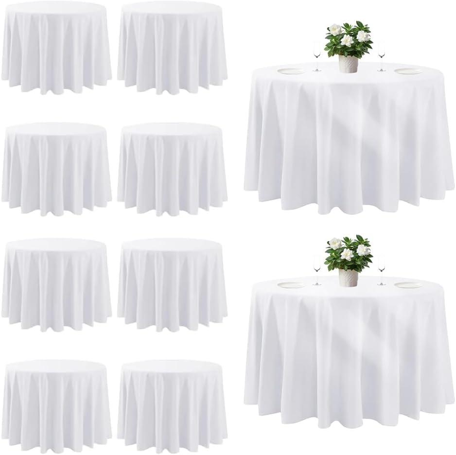 Cuckan 120 Inch Round Tablecloth, 10 Pack White Stain Resistant and Wrinkle-Free Polyester Table Cover for Wedding, Banquet, Party, Restaurant