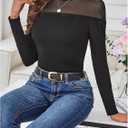 GORGLITTER Women's Turtleneck Long Sleeve Fall Tops Y2K Dressy Mock Neck Sexy Sheer Mesh Casual Going Out Tees Top 2025 (Black, XL)