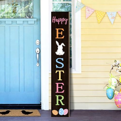 Easter Porch Sign Bunny Rabbit Welcome Sign Vertical Standing Sign For Front Porch Decor Farmhouse Wall Hanging for Patio Yard Party Indoor Outdoor Holiday Decoration 47.2"H Black
