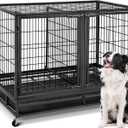 48 inch Wire Dog Crate with Divider,2025 New Upgraded Stackable Dog Crate for Nursing Mother Dogs & Puppies,Large Dog Kennel with Reinforced Frame,Sturdy Locks Design/Removable Tray