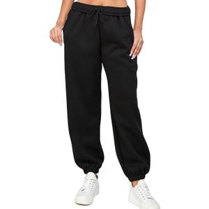 IUUI Women's High Waisted Fleece Sweatpants - Casual Baggy Joggers with Pockets, Foldable Warm Lounge Pants (Large, Black)