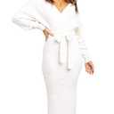 Chang Yun Women's Long Maxi Sweater Dresses Sexy Wrap Batwing V Neck Slit Open Back Holiday Bodycon Dress with Belt, Medium