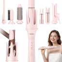 7 in 1 Automatic Curling Iron Interchangeable Barrels -0.5",1", 1.25", 1.5" Curling Wand, Hair Crimper & Straightening Brush,& Rotating Curler, 300M Negative Ions & Dual Voltage, Home & Travel