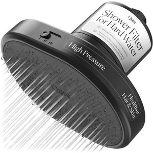 Qure Shower Filter Head for Hard Water, healthier Hair, Skin & Nails, Reduces 99% Chlorine, High Pressure Showerhead, Improve your Beauty and Skincare Routine, Dermatologist-approved - Black