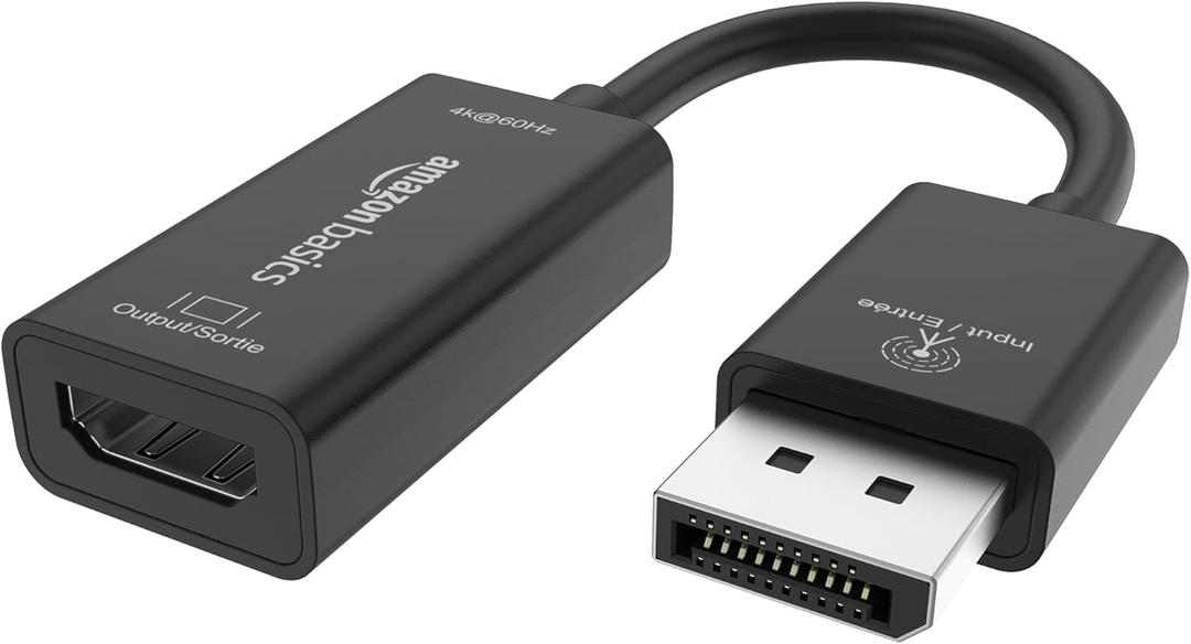 Amazon Basics DisplayPort (4k@60Hz) to HDMI Female Converter (Not Compatible with a USB Port), Black, 9.25 x 0.87 x 0.47 in (9.25 x 0.87 x 0.47 in, Black)