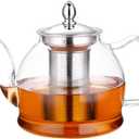 HIWARE 1000ml Glass Teapot with Removable Infuser, Stovetop Safe Tea Kettle, Blooming and Loose Leaf Tea Maker Set (33 oz)
