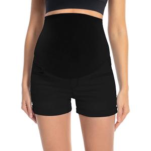 Foucome Maternity Denim Shorts Over Bump Ripped Distressed Folded Hem Blue Jean Shorts Comfy Summer Pregnancy Shorts (Large, 138# Black)