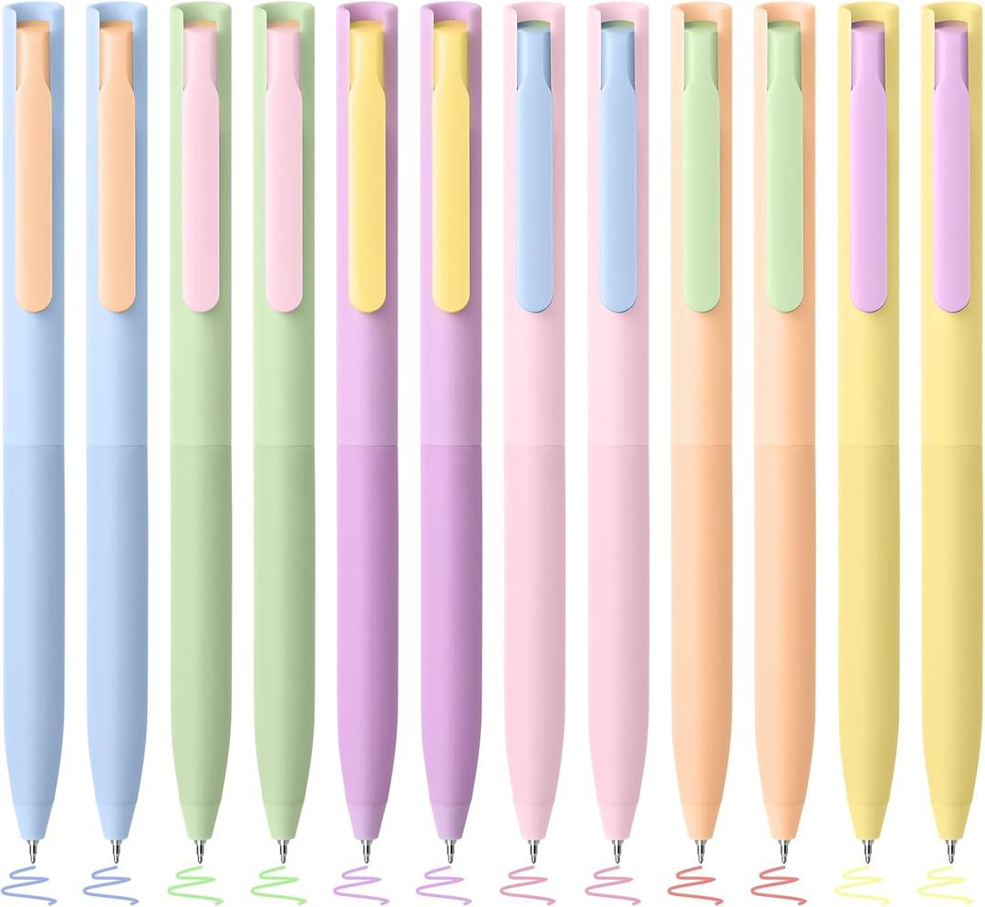 BAYTORY 12Pcs Retractable Colored Gel Pens, Quick Dry Vintage Ink Assorted Pen, 0.5mm Fine Point Smooth Writing Comfortable to Use for School Supplies Journaling Marking Stationery (Cream)