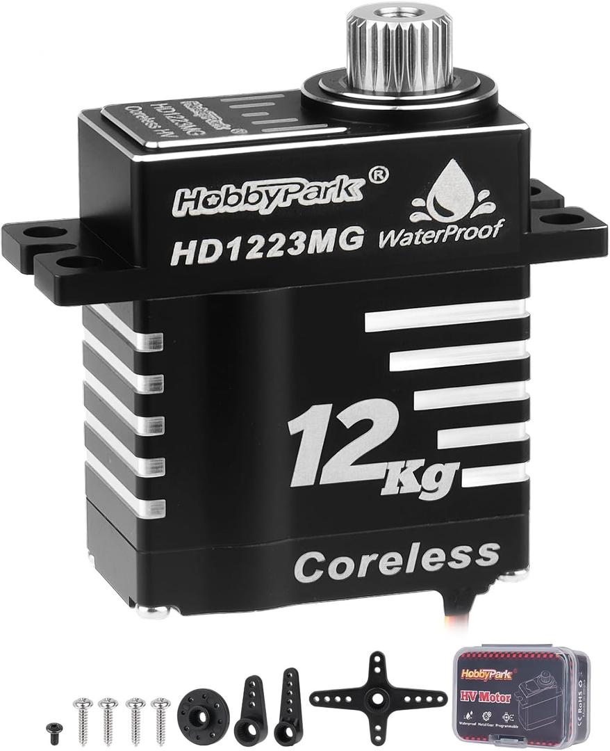 HobbyPark Waterproof 12kg High Torque RC Micro Servo Coreless Motor Metal Gear Digital Servo Aluminum Steering Servo for TRX4M TRX4MT 1/18 Crawler & Shift Servo for TRX4 SCX10 1/10 Airplane 180