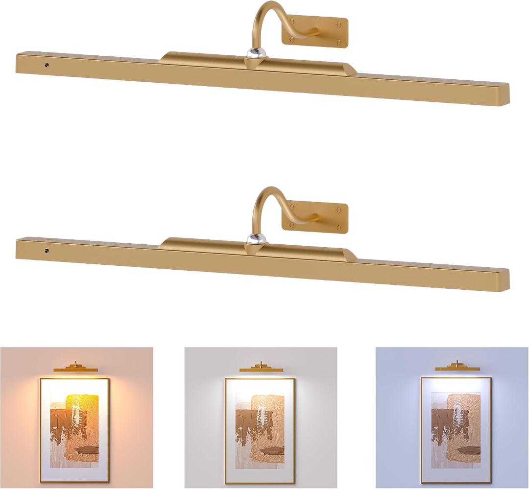 Art Light for Wall Picture, 6000mAh Rechargeable Wireless Wall Sconce,Battery Operated Remote Dimmable Lighting for Hallway Sconce(24 in, Antique Gold)