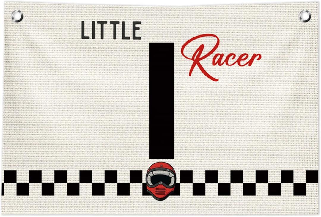 2 x Toddler Boy Room Wall Decor,Name Sign Banner for Personalized Baby Boy Christmas Gifts,Little Racer Canvas Banner for Nursery Toddler Little Boy Bedroom Playroom,Initial I Gift,20x30 in