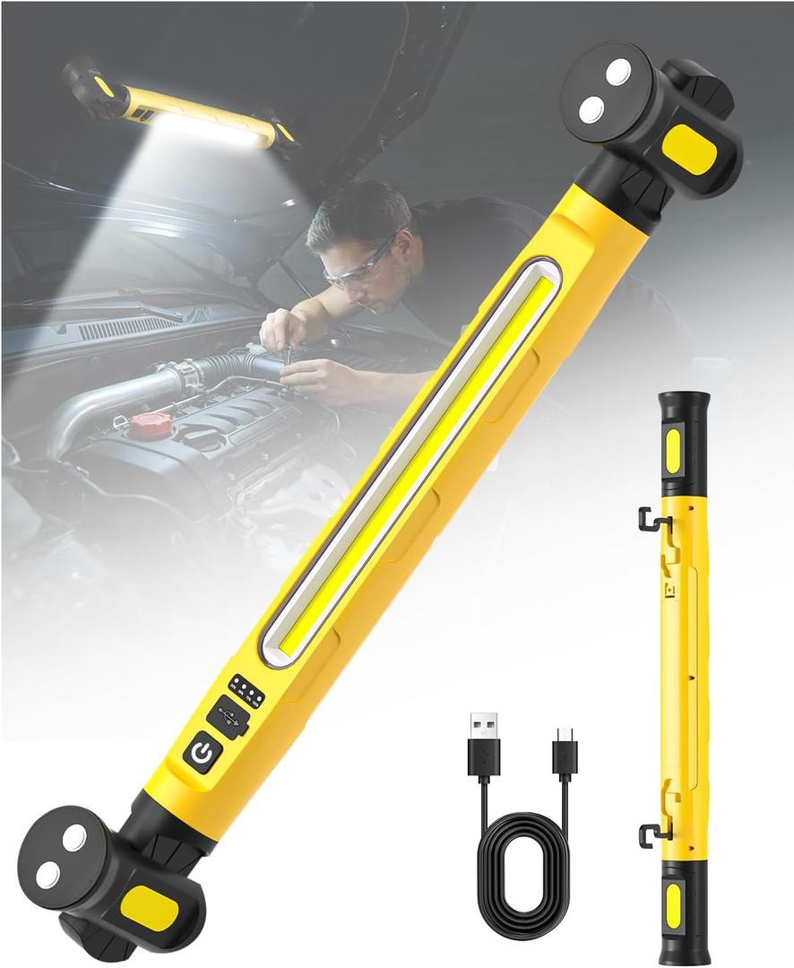 Magnetic Work Light, 3000LM LED Light Bar, 5200mAh Rechargeable Magnetic Underhood Work Light with Hooks, Cordless Battery Powered Mechanic Light for Inspection Workshop Emergency, 4 Lighting Modes