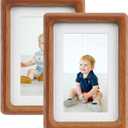 4x6 Picture Frame Set of 2 Natural Wood Photo Frames Display Pictures 3x5 with Mat or 4x6 without Mat Multi Photo Frames Collage for Wall or Tabletop Decor (Walnut)