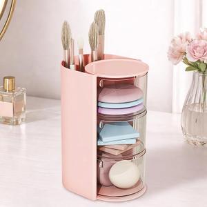 pink 3-tier rotating cosmetic and hair accessories organizer