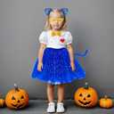 Blue Cat Costume Cat Ears Fur Tail Blue Sequin Tutu Bowtie Cat Sunglasses Accessories Set for Halloween Cosplay Party Dress up