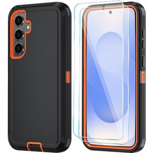 ONOLA Phone Case for Samsung Galaxy S25 Case with HD Screen Protector, Heavy Duty Shockproof & Dropproof 3-Layer Cover Phone Case for Galaxy S25 6.2'',BlackOrange