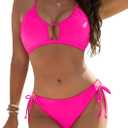 Blooming Jelly Womens Bikini Sets Two Piece Cheeky Swimsuits Curvy Cutout String Bathing Suits (Medium, Hot Pink)