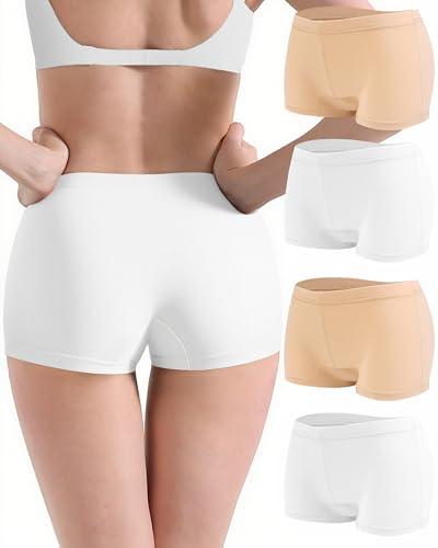 Anyball Women's Boyshorts Underwear Cotton, Full Coverage Panties, Womens Boyshort Boxer Briefs Breathable for Women 4 Pack, S