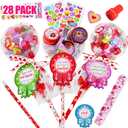 28 Pack Valentines Gifts for Kids - Giant Lollipop-Shaped Class Stationery Set with Cards, Bulk Valentines Classroom Gifts for School Exchange Prizes