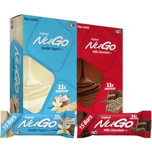 NuGo Original Variety, Vanilla Yogurt 15 bars & Chocolate 15 bars, 11g Protein, Gluten Free, 30 Count (BB: October, 9, 2026 & October 25, 2026)