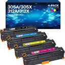 305A Toner Cartridge Compatible for HP 305A 305X 4 Pack CE410A High Yield for Laserjet Pro 400 Color MFP M451dn M475dn M476nw Pro 300 Color M351A M351 Printer (Black, Cyan, Magenta, Yellow)