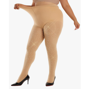 Women's 80D Sparkly Rhinestone Tights, Soft Footed Tights Opaque Solid Color Pantyhose Glitter Party Stockings Size XL