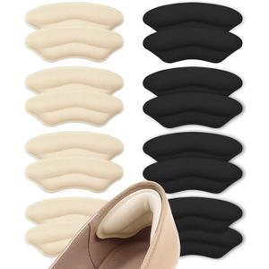 8 Pairs Heel Pads for Shoes Heel Grips Liner, Soft Heel Cushion Pads Heel Inserts for Shoes Too Big Women Men, Anti-Slip Fillers Heel Protectors for Blisters, Friction & Heel Pain, Beige and Black