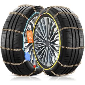 DEDC Auto Lock Snow Tire Chains, 50s Quick Easy, Enhanced Manganese Steel Alloy Endurance Life 650 Mi, Icy and Snowy Road Tire Traction for Car SUV 235 245 255 265 275 Set of 2 (LS1521)