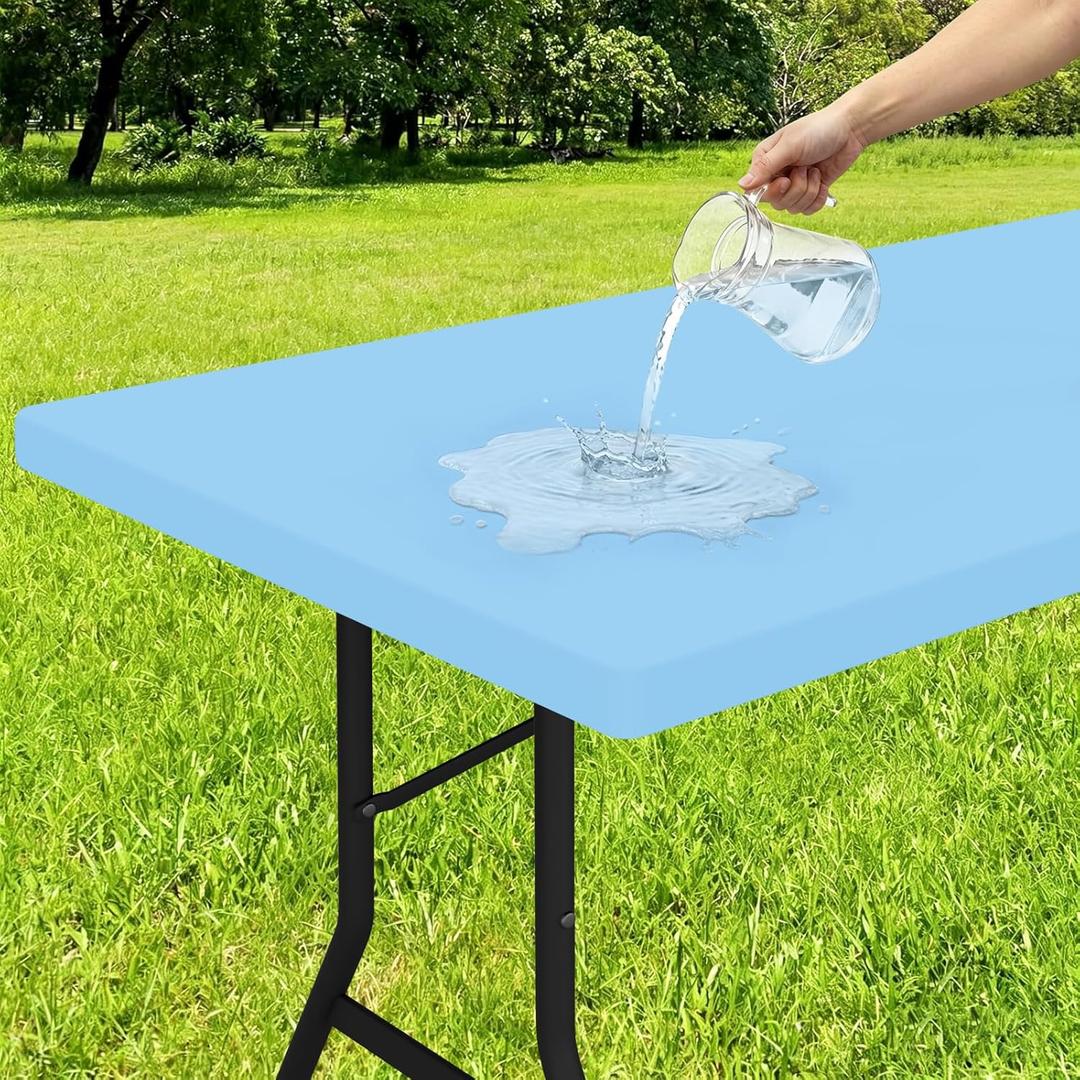 Smiry Rectangle Tablecloth, Elastic Fitted Flannel Backed Vinyl Tablecloths for 6ft Folding Tables, Waterproof Wipeable Table Covers for Indoor, Outdoor, Picnic and Camping (Baby Bule, 30"x72")