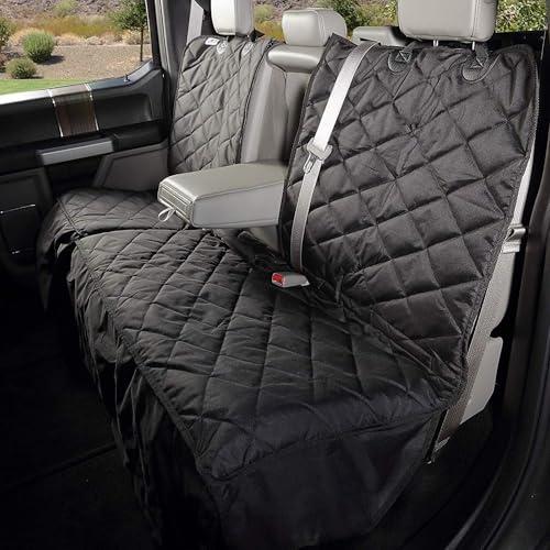 4Knines Bench Seat Covers for Trucks with Dog Hammock & Split-Tech - Rear Seat Protector for Dogs Fits Full Size Crew Cab with Split Bench Seats - Waterproof Dog Seat Cover (Passenger Side, Black)