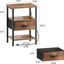 SUPERJARE Nightstand with Charging Station, Bed Side Table with Adjustable Fabric Drawer, Night Stand for Bedroom, 3-Tier Storage End Table, for Living Room, Rustic Brown