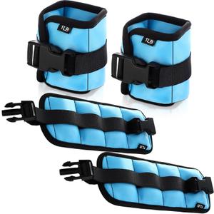 Hollowfly 2 Pairs Ankle Wrist Weights for Land or Aquatic Exercise Aqua Cuffs Aqua Aerobics Fitness Bands for Ankle and Wrist Adjustable Weights for Swimming Pool Workout Equipment(Blue, 1lb)