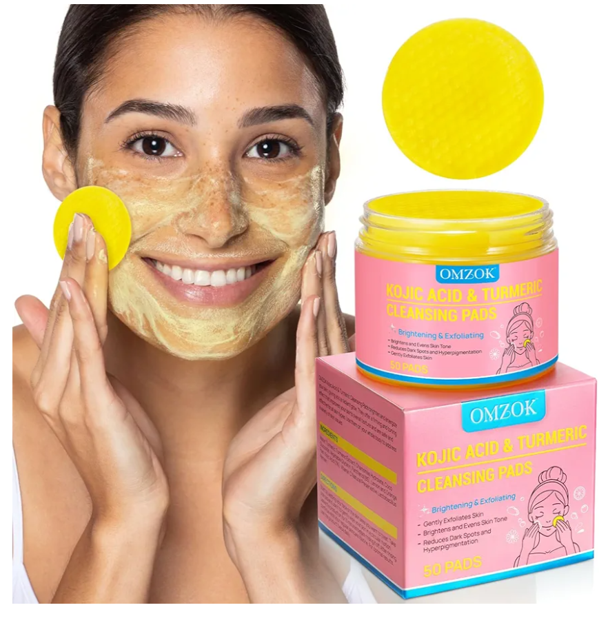 Turmeric Kojic Acid Cleansing Pads - Turmeric Facial Cleansing Pads For Acne Firming Skin - Remove Excess Keratin Clean Pores 50PCS (EXP 09/27/2027)