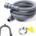 HLMOptimo 6 Feet Universal Washing Machine Drain Hose Flexible Dishwasher Drain Hose Extension Kits Corrugated Washer w/ 2 Clamps 1 adapter 1 U-Bend Holder